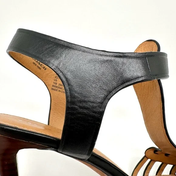 🎉COACH Izzy Leather Black Strappy Sandals 10 - Picture 12 of 16